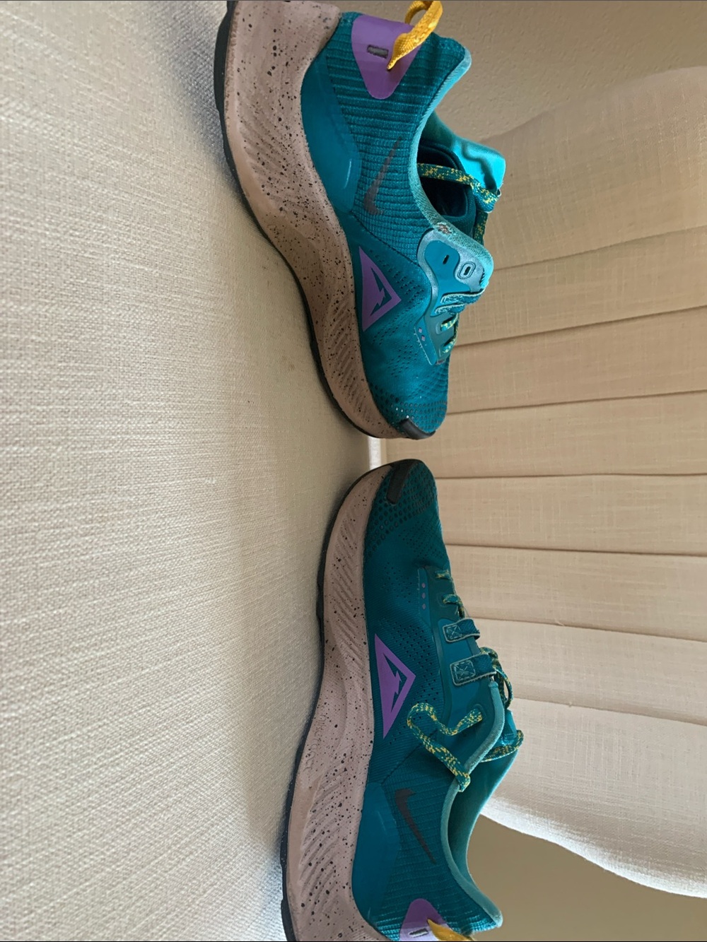 Nike mens Teal Athletic Shoes with Purple and Yellow Accents